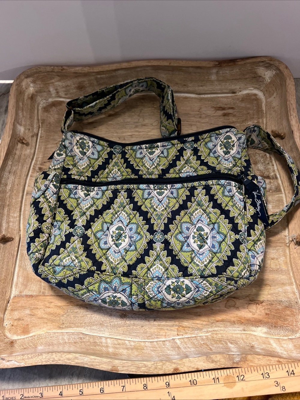Vera Bradley Navy and Green Patterned Quilted Shoulder Bag